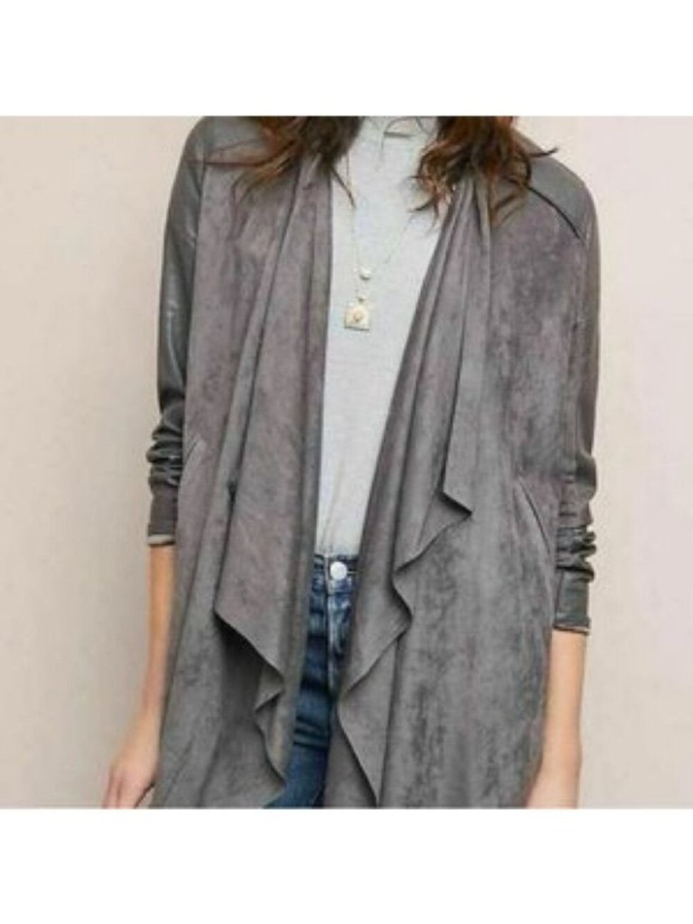 Blank NYC Gray Suede & Leather Drape Collar Jacket NWT Size Small